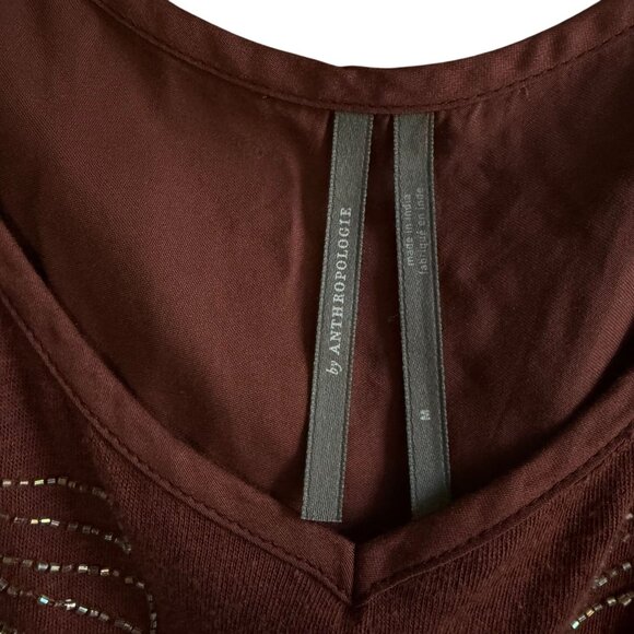 By Anthropologie Anthro Alison Beaded Cami Tank Top Medium Brown Sleeveless - Picture 5 of 9